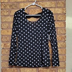 Weavers Juniors Black and White Polka Dot Long Sleeve Top Size Large